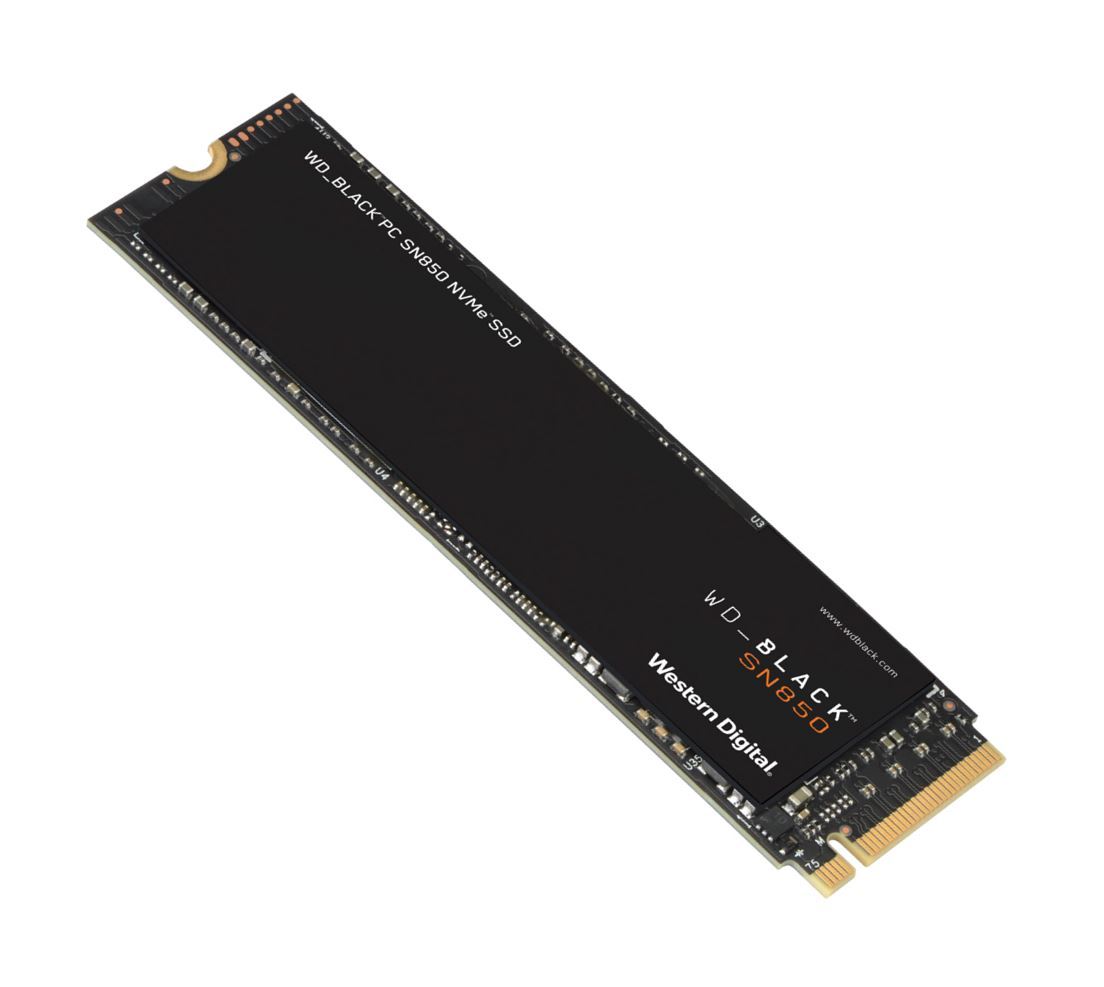 WD Black SN850 500GB Gen4 NVMe SSD with RGB lighting and heatsink option, showcasing its sleek design and advanced technology.